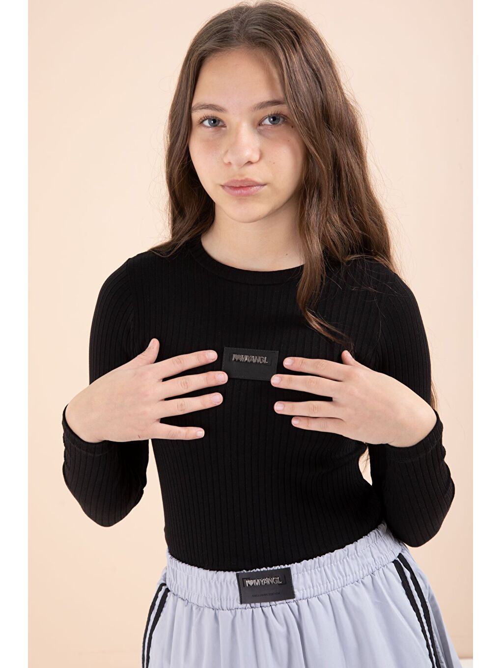 Gri Şeritli Balon Etekli Uzun Kol Badili 2li Kız Çocuk Takım 23465-1