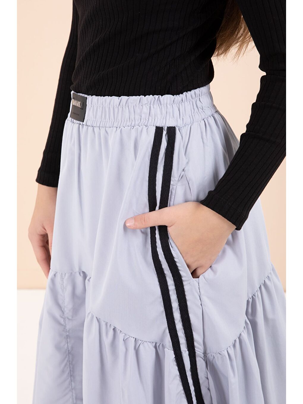 Gri Şeritli Balon Etekli Uzun Kol Badili 2li Kız Çocuk Takım 23465-4