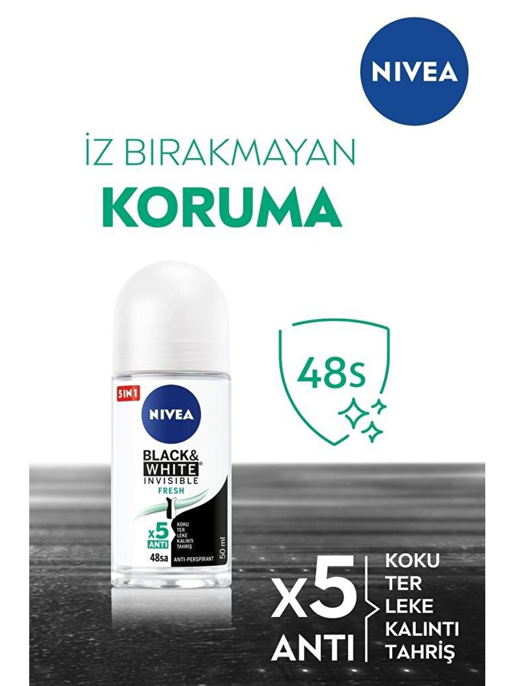 NIVEA Şeffaf Kadın Roll On Deodorant Black&White Invisible Fresh 48 Saat Anti-Perspirant Koruma 50 ml - 2