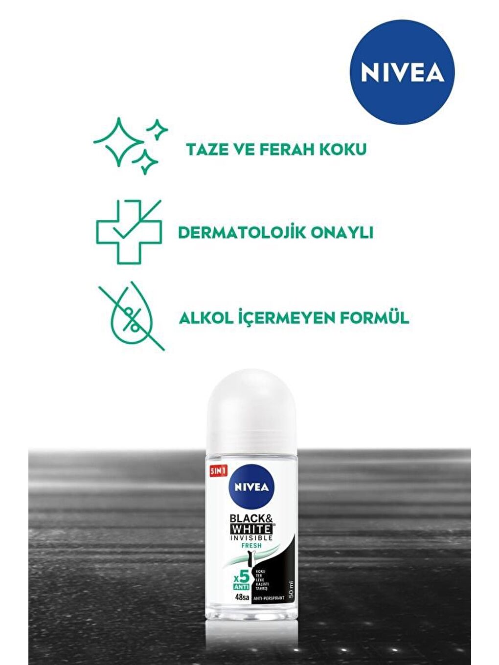 NIVEA Şeffaf Kadın Roll On Deodorant Black&White Invisible Fresh 48 Saat Anti-Perspirant Koruma 50 ml - 3