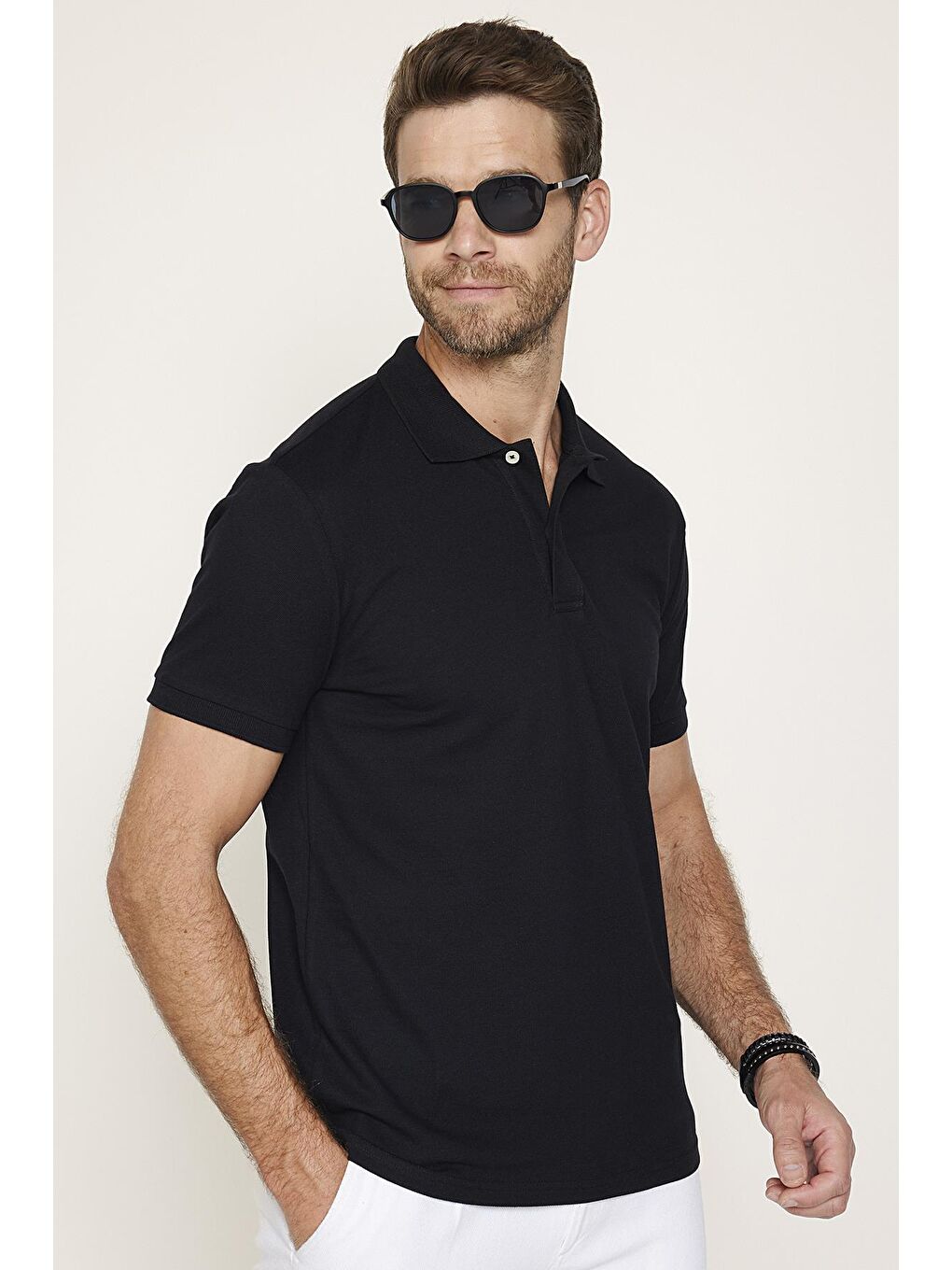 Karışık Erkek 3'Lü Paket Siyah-Haki-Açık Mavi Slim Fit Dar Kesim Pamuklu Düz Pike Polo Yaka Tişört-3