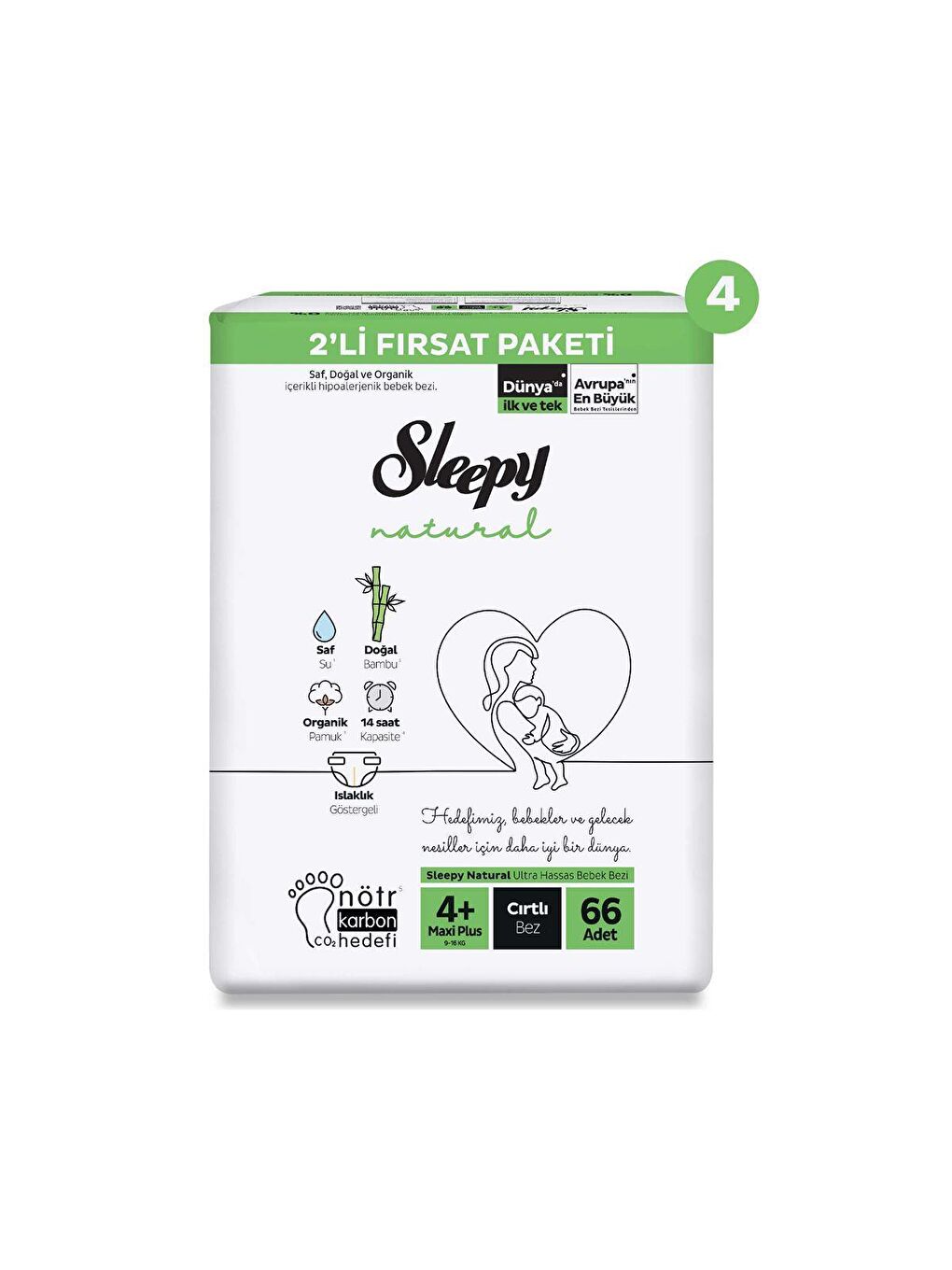 Sleepy Beyaz Natural Mega Fırsat Paketi Bebek Bezi 4+ Numara Maxi Plus 264 Adet - 1