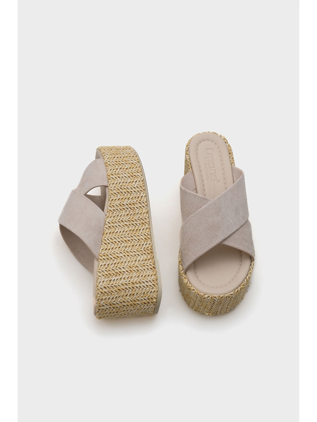 Bej Vina Platform Çapraz Bantlı Kadın Terlik-4