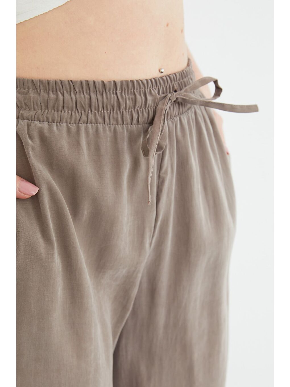Kahverengi Beli Lastikli Cepli Palazzo Pantolon-4