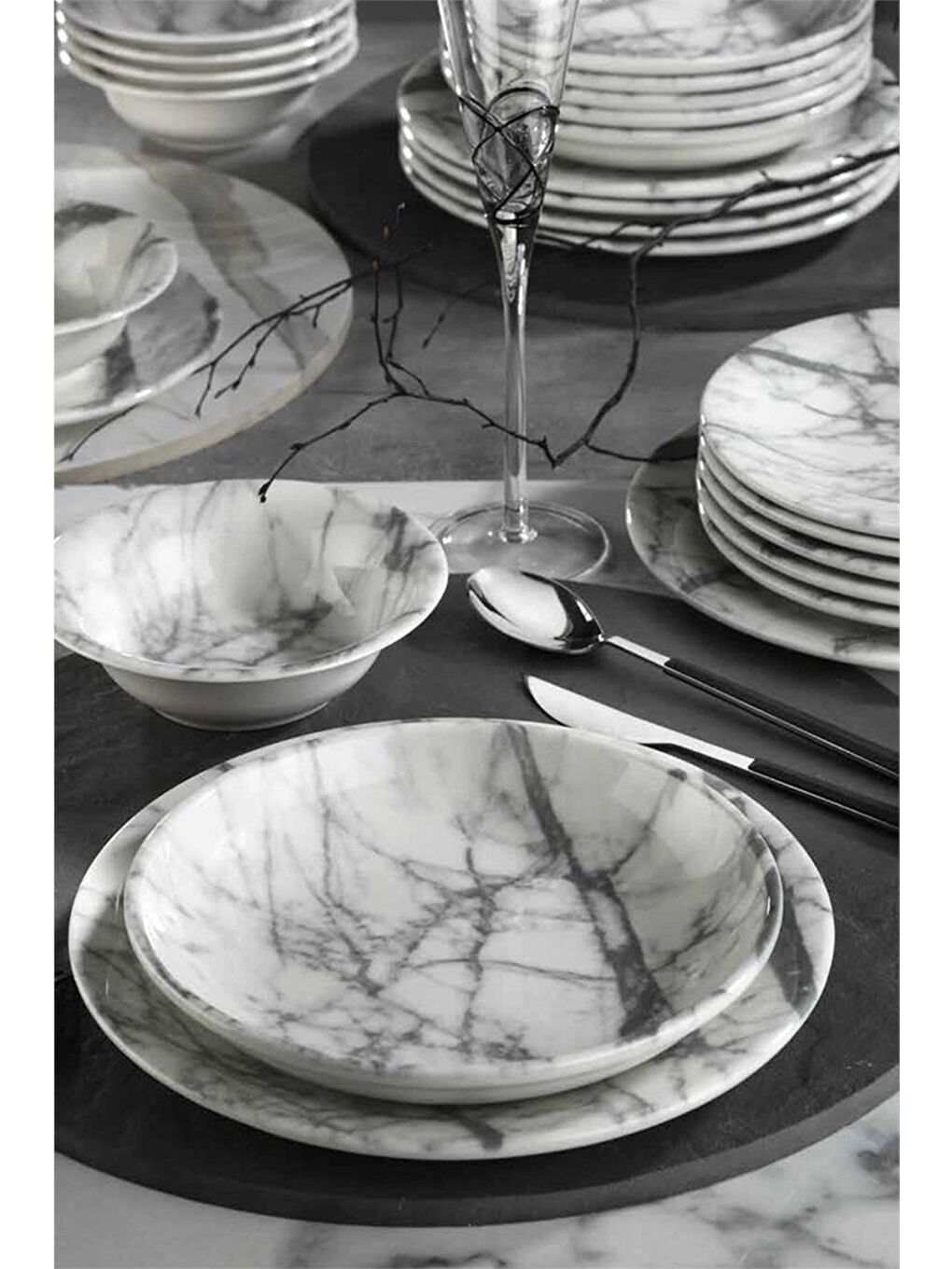 Beyaz Nano Mermer Yemek Takımı 6 Kişilik 24 Parça Nnts24Y2893313