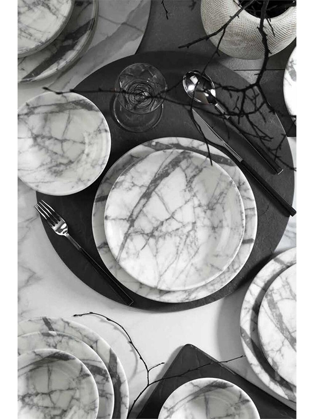 Beyaz Nano Mermer Yemek Takımı 6 Kişilik 24 Parça Nnts24Y2893313-1