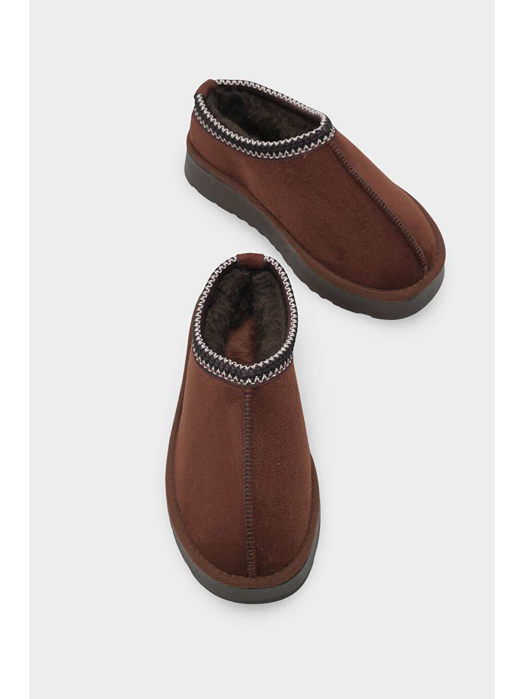 Kahverengi Carroll Kalın Tabanlı Yuvarlak Burunlu Kürklü Kadın Kapalı Terlik-5