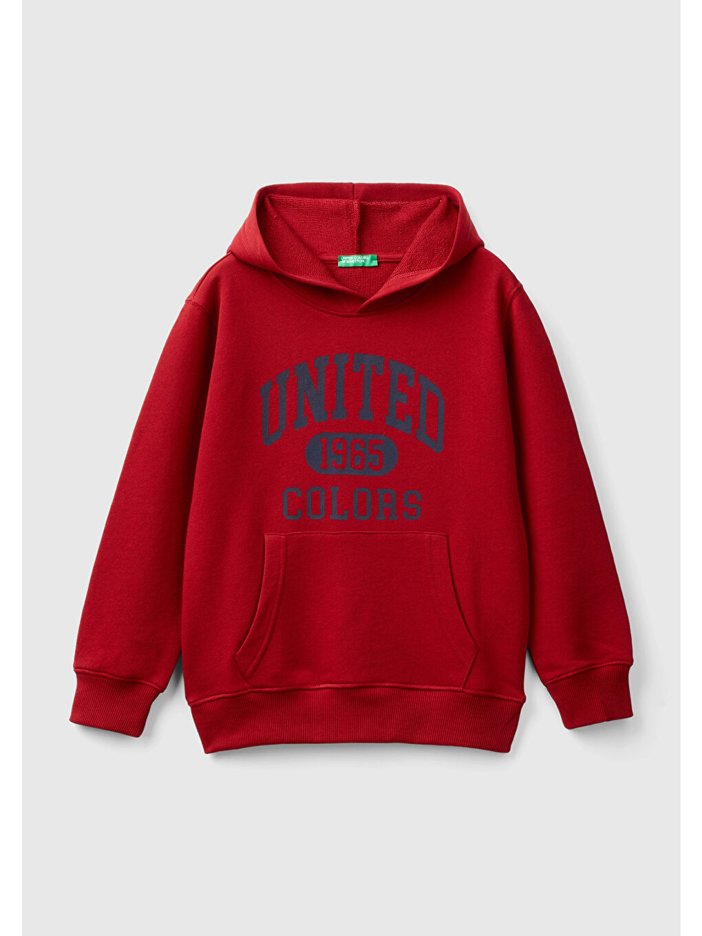 United Colors Of Benetton Kırmızı Erkek Çocuk Kırmızı Önü Logo Baskılı Ribanalı Kapüşonlu Sweatshirt