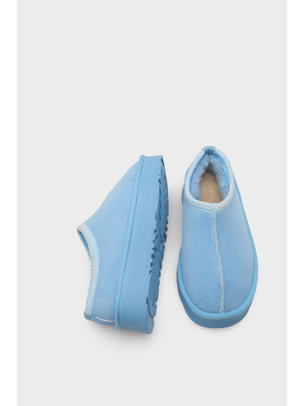 Turkuaz Carroll Kalın Tabanlı Yuvarlak Burunlu Kürklü Kadın Kapalı Terlik-4