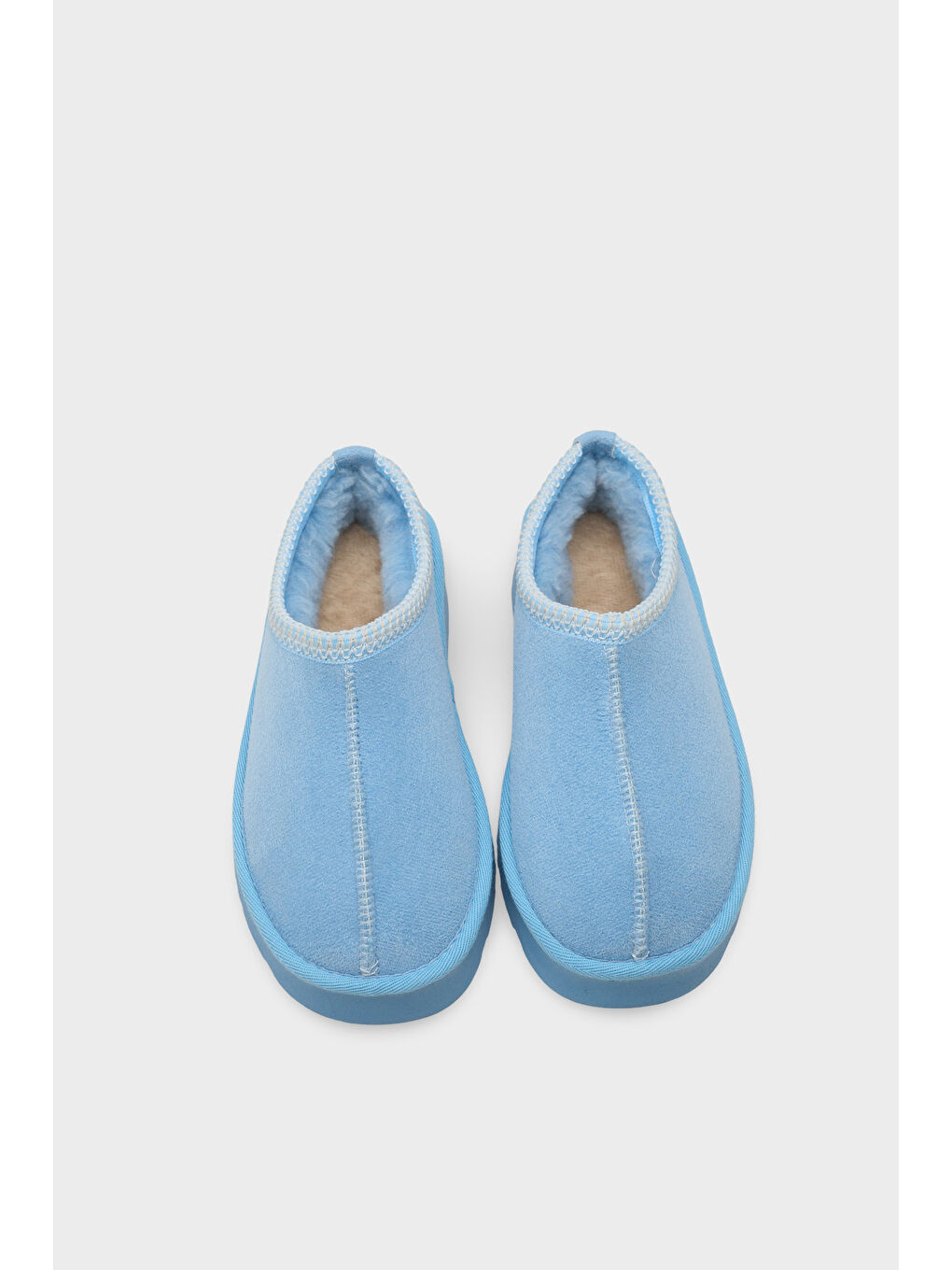 Turkuaz Carroll Kalın Tabanlı Yuvarlak Burunlu Kürklü Kadın Kapalı Terlik-5