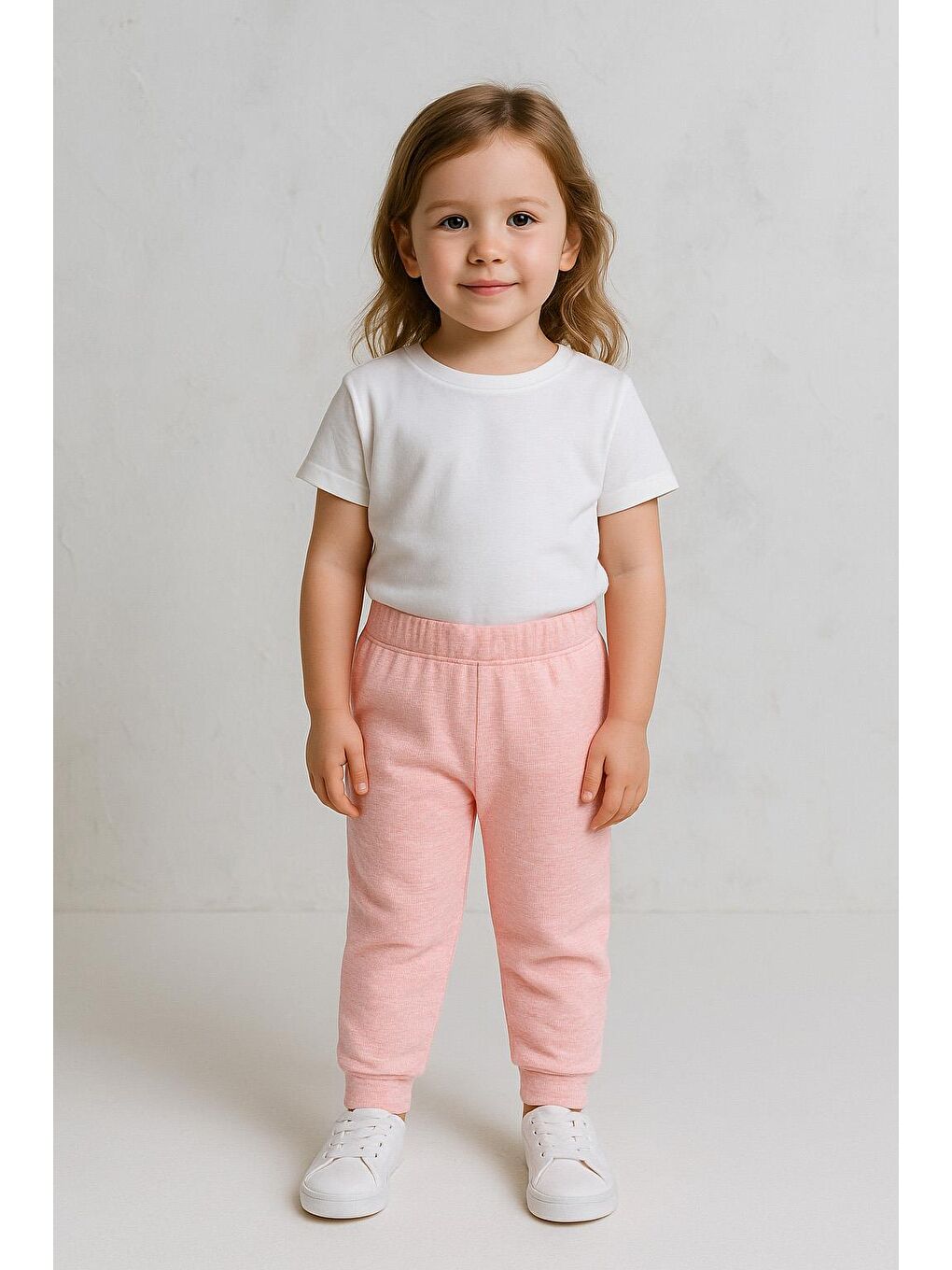 Pembe Kız Çocuk Yumuşak Dokulu  Beli  Ve Paçası Lastikli Pamuklu Pantolon - Pudra (3-4 Yaş 8-9 Yaş)