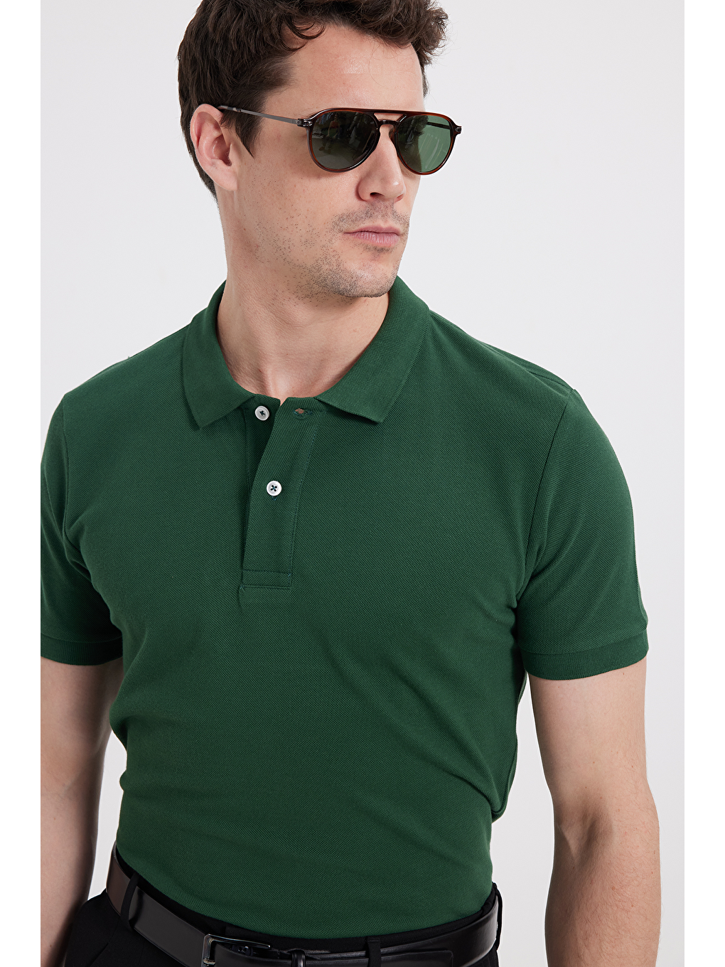 Erkek Slim Fit Dar Kesim %100 Pamuk Haki Polo Yaka Tişört-1