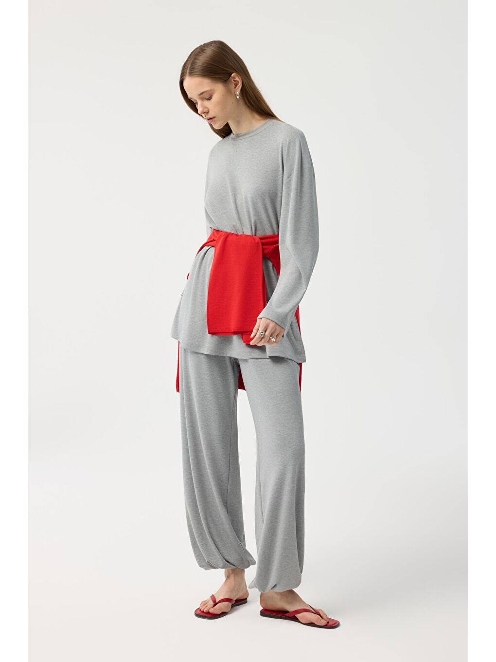 Modal Cupra Jogger Pantolon Takım Gri Melanj-5