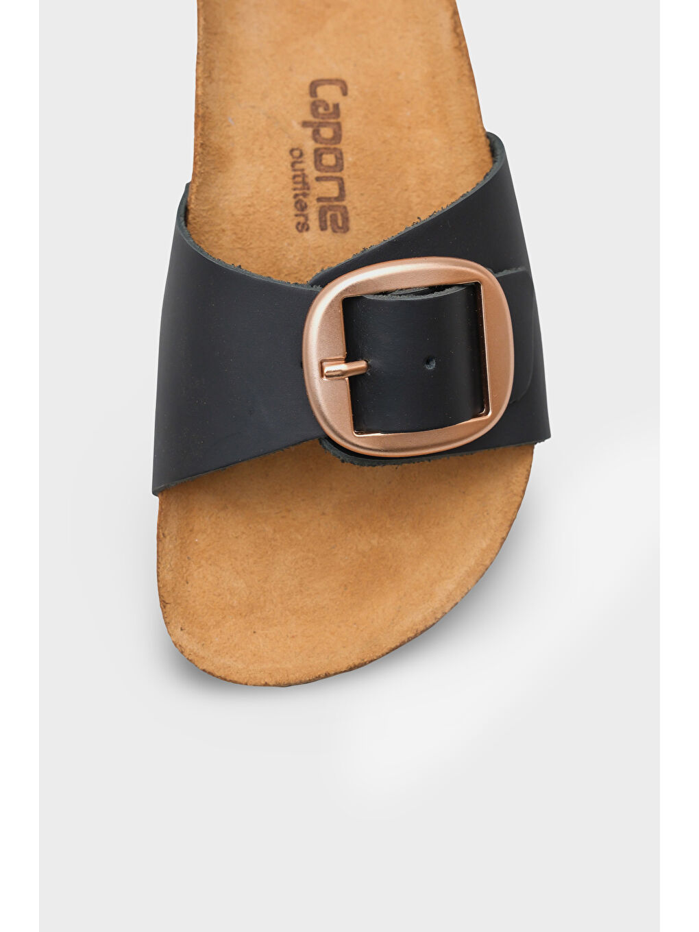 Siyah Lee Büyük Tokalı Anatomik Mantar Tabanlı Deri Terlik-2