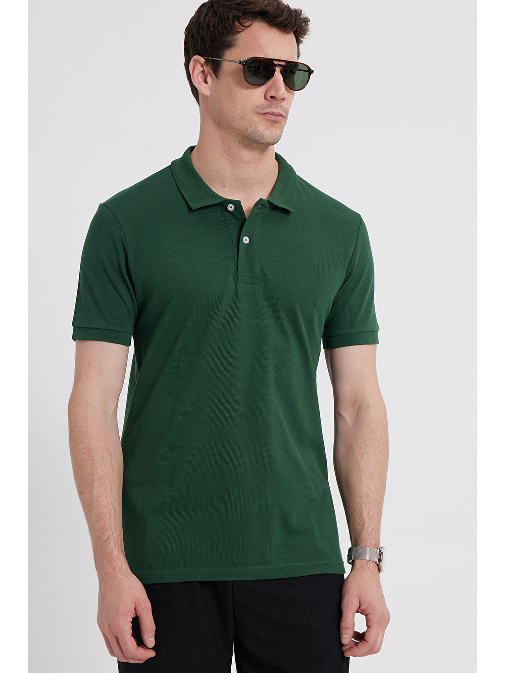 Erkek Slim Fit Dar Kesim %100 Pamuk Haki Polo Yaka Tişört-2