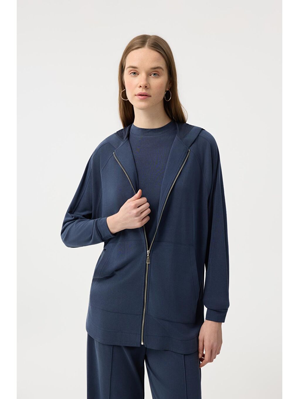 Modal Cupra Fermuarlı Hırka Takım Lacivert-1