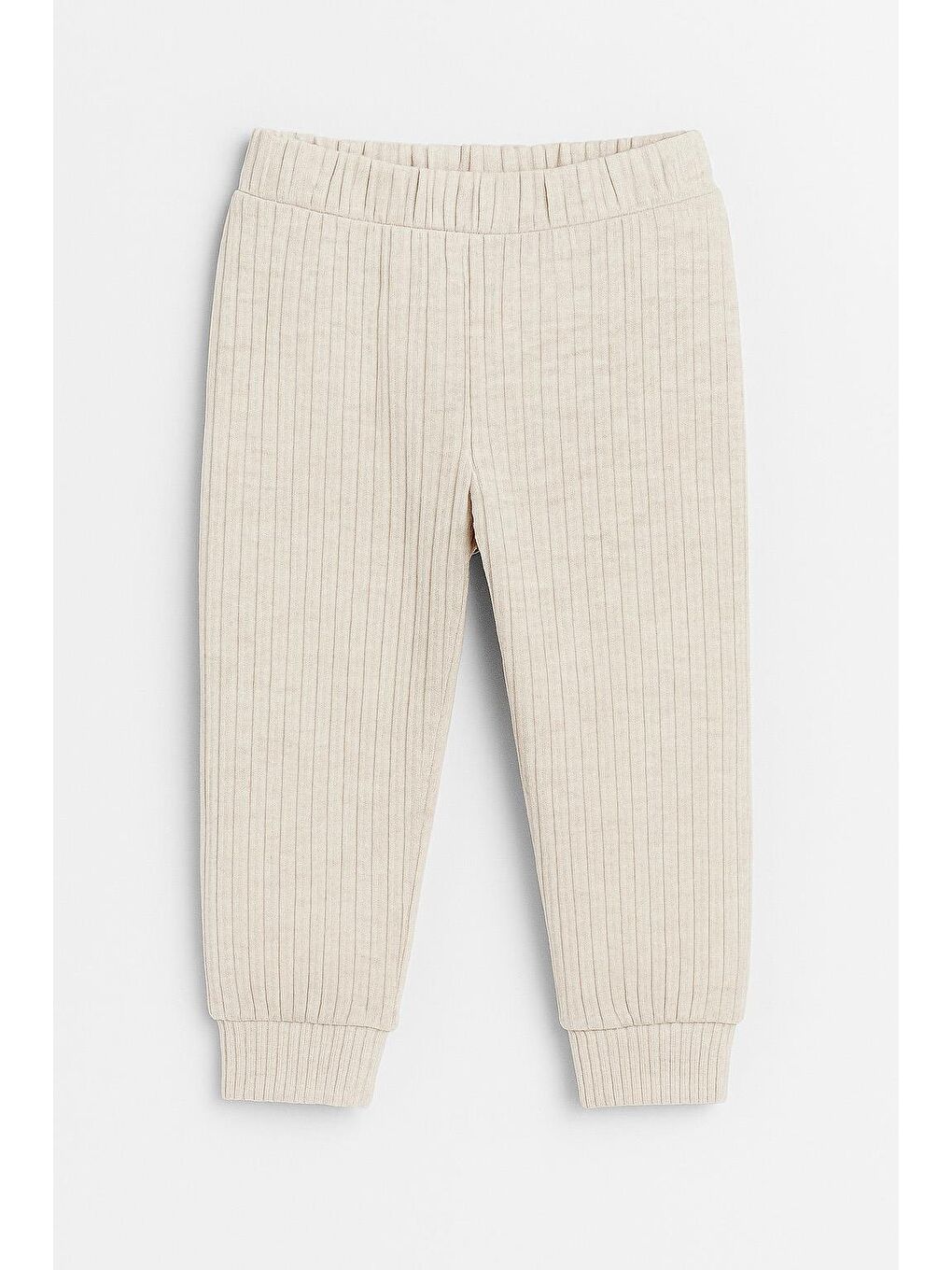 Ekru Kız Çocuk Yumuşak Dokulu  Beli  Ve Paçası Lastikli Çizgili Pantolon - Krem (3-4 Yaş 8-9 Yaş)-1