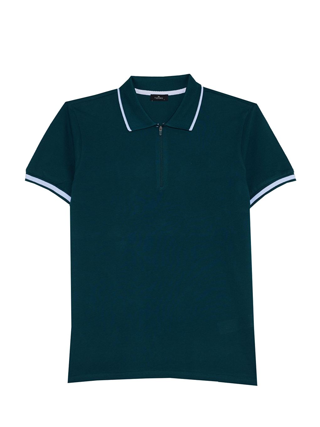 Erkek Slim Fit Dar Kesim %100 Pamuk Jakarlı Düz Yaka Ve Kol Detaylı Yeşil Polo Yaka Tişört