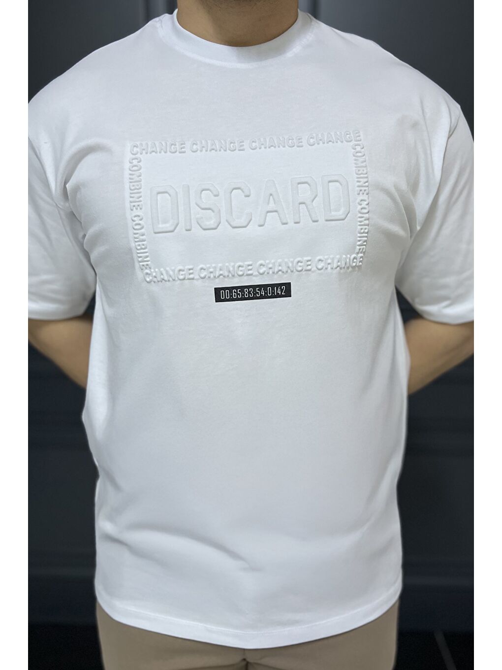 Beyaz Erkek Yazı Baskılı  Tişört-2