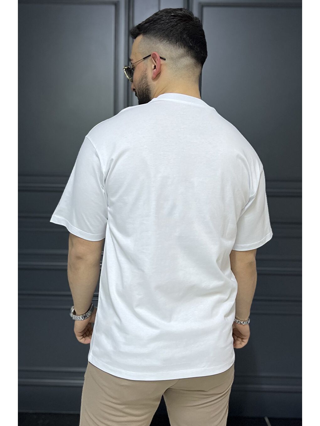 Beyaz Erkek Yazı Baskılı  Tişört-3