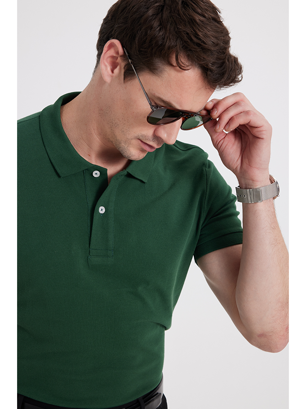 Erkek Slim Fit Dar Kesim %100 Pamuk Haki Polo Yaka Tişört-5