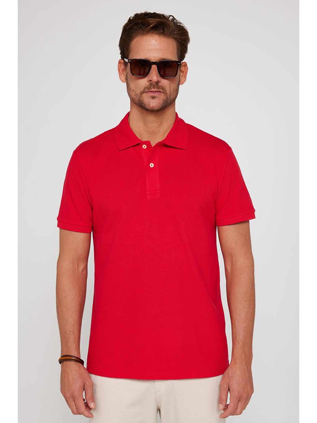 Karışık Erkek Slim Fit %100 Pamuk Yumuşak Doku 5'Li Lacivert-Beyaz-Kırmızı-Taş-Mavi Düz Polo Yaka Tişört-3