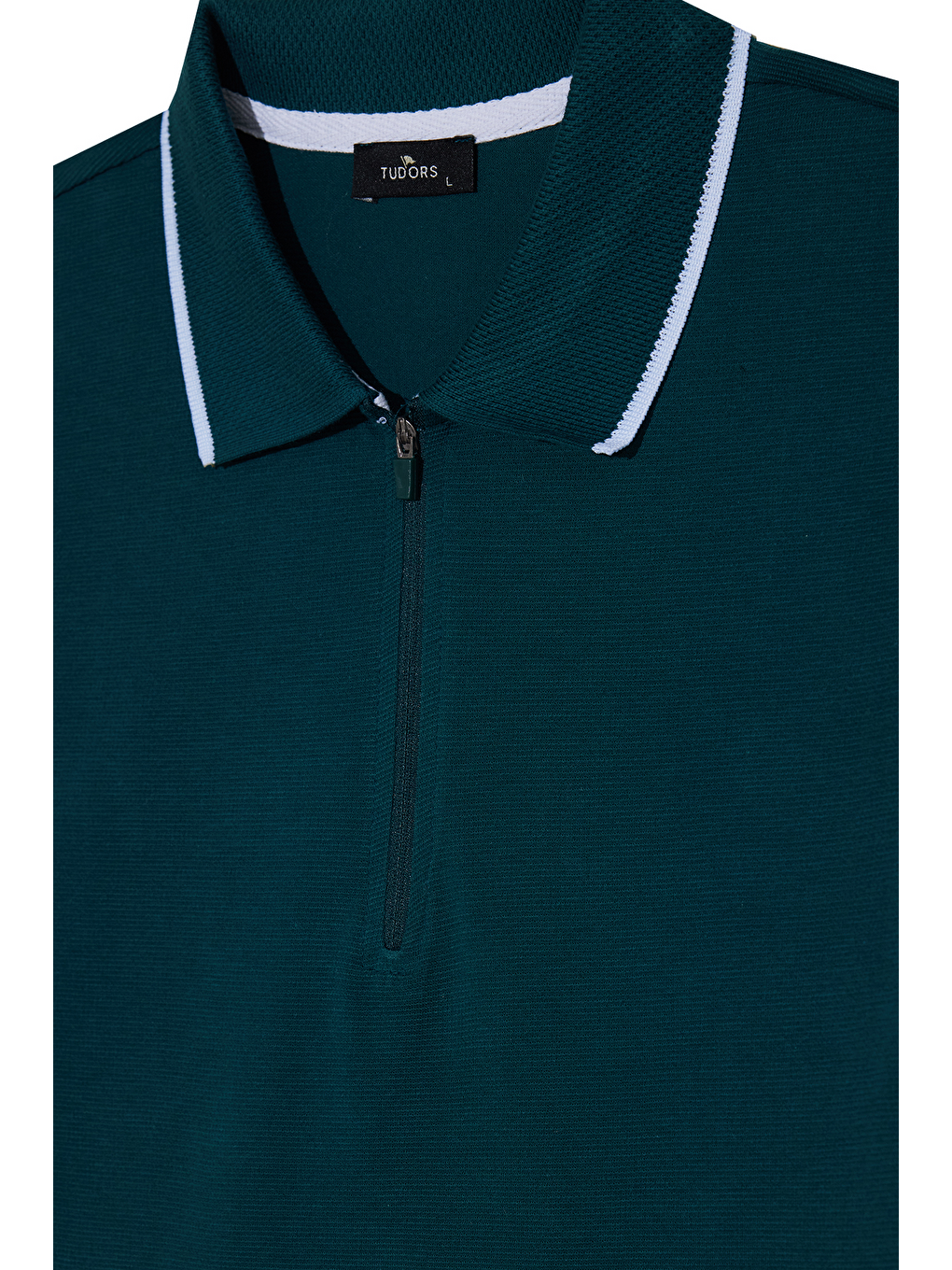 Erkek Slim Fit Dar Kesim %100 Pamuk Jakarlı Düz Yaka Ve Kol Detaylı Yeşil Polo Yaka Tişört-1