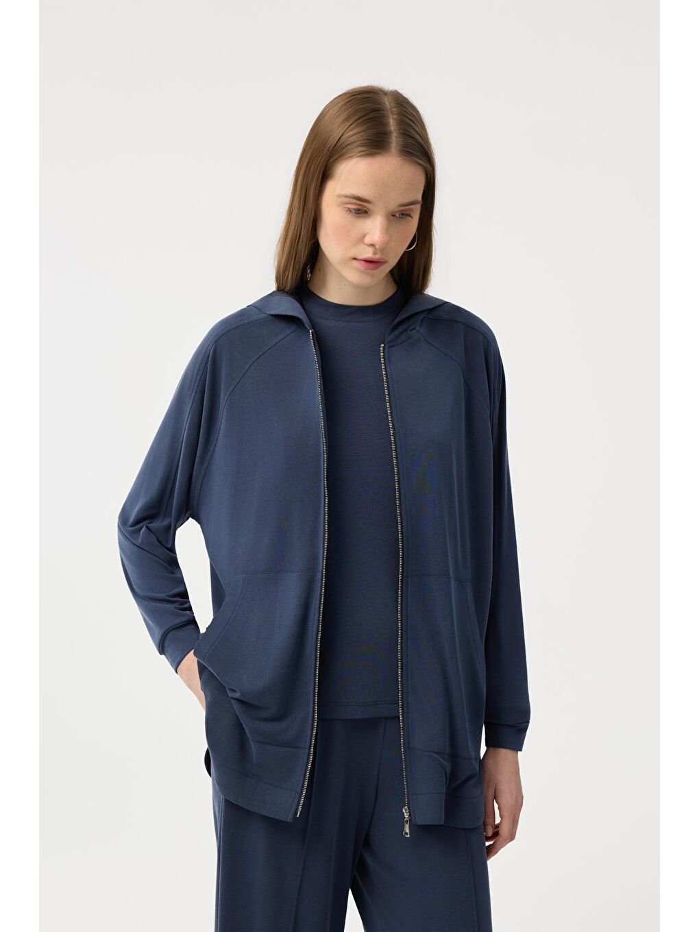 Modal Cupra Fermuarlı Hırka Takım Lacivert-3