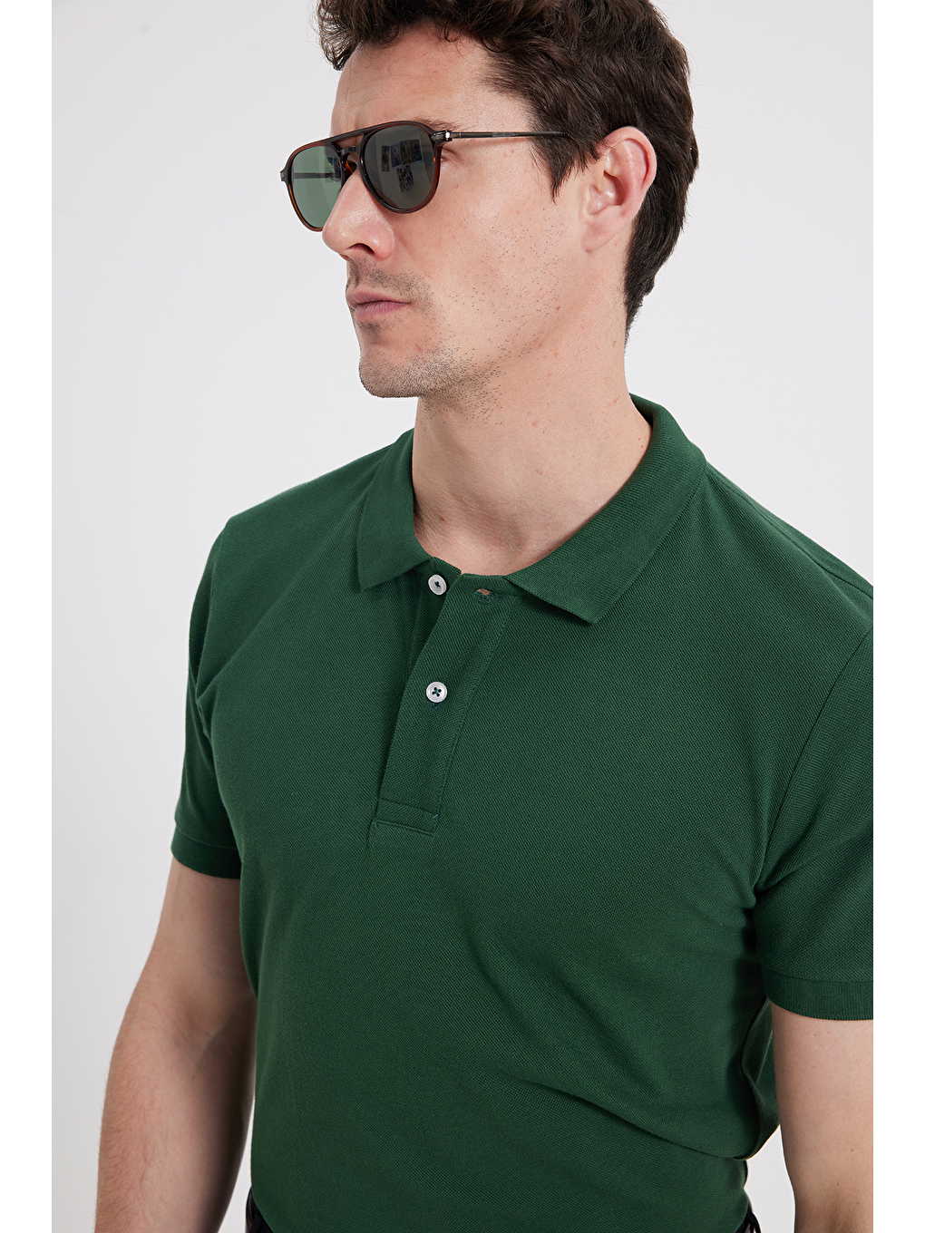 Erkek Slim Fit Dar Kesim %100 Pamuk Haki Polo Yaka Tişört-7