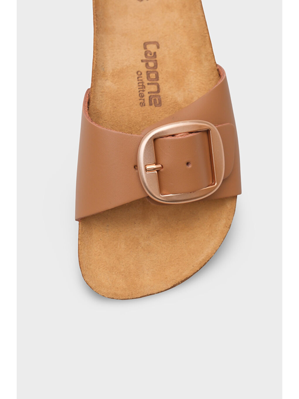 Kahverengi Lee Büyük Tokalı Anatomik Mantar Tabanlı Deri Terlik-2