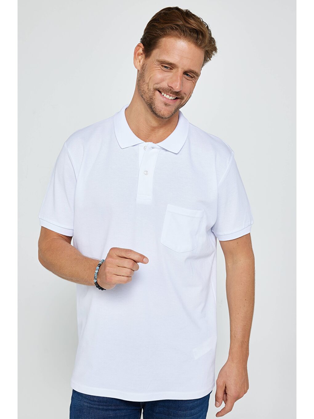 Karışık Erkek Regular Fit %100 Pamuk 5'Li Yeşil-Kahverengi-İndigo-Beyaz-Lacivert Renk Cepli Polo Yaka Tişört-1