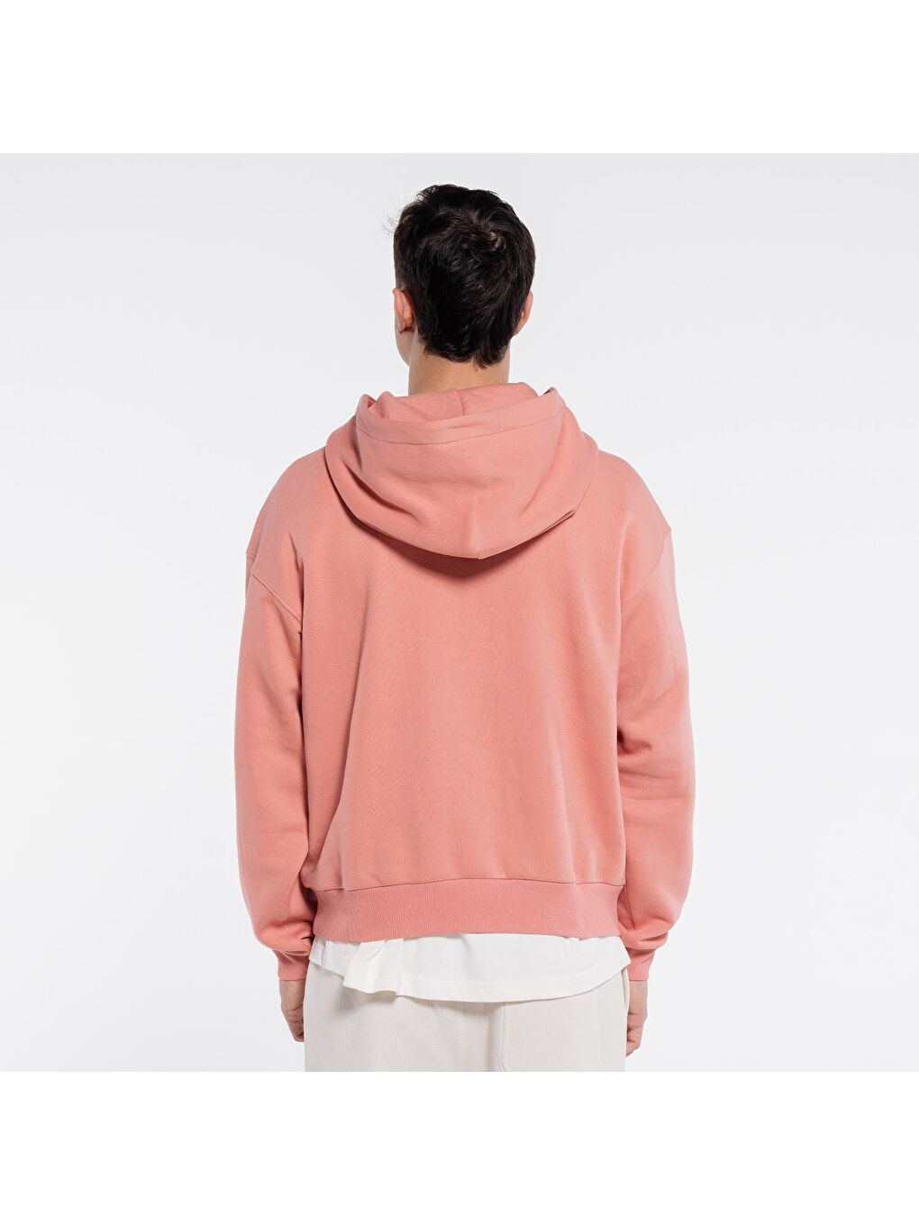 Pembe Erkek Somon Ekstra Oversize Kapüşonlu Sweatshirt Hoodie - Şardonlu 3 İplik-1