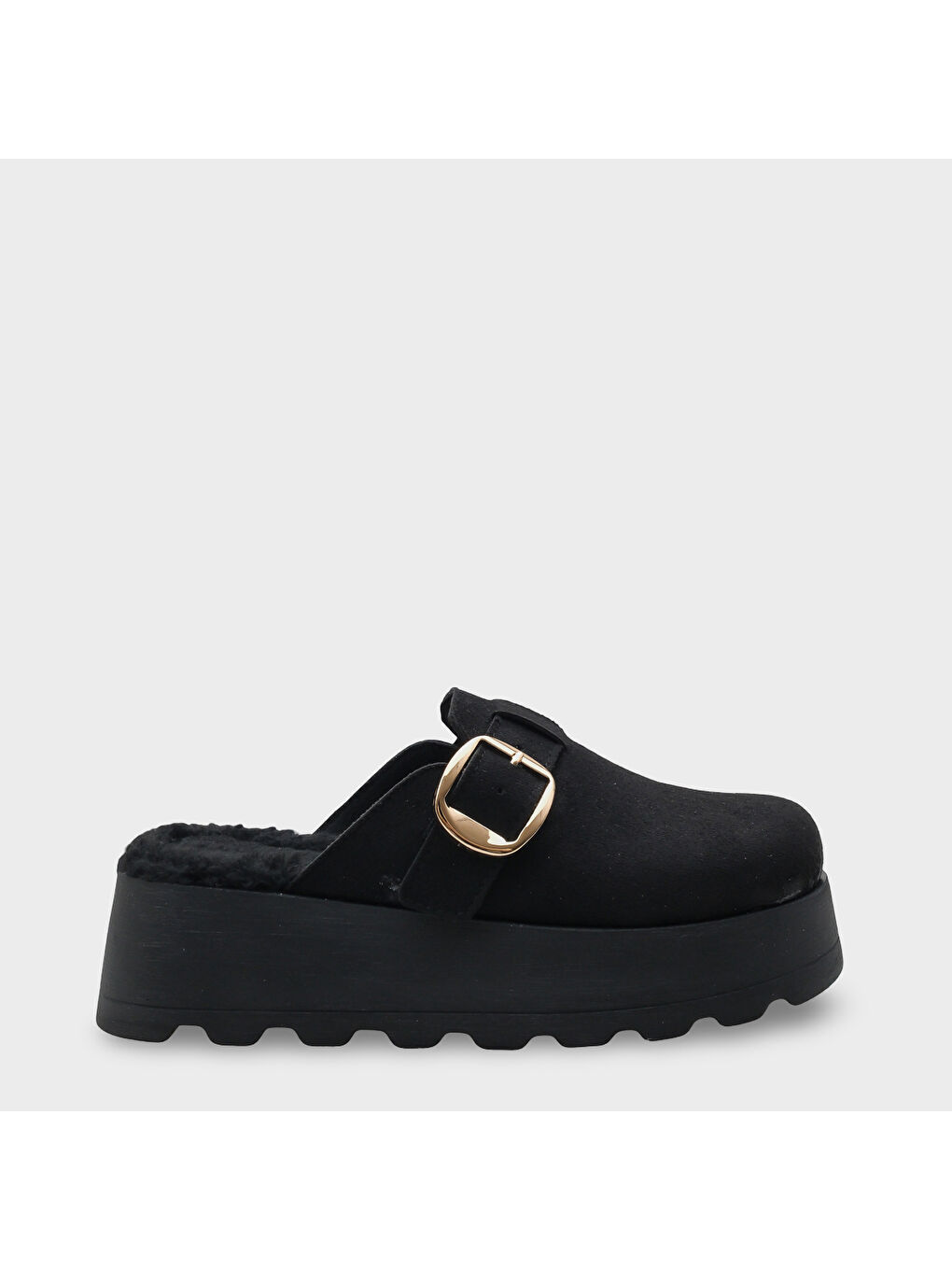 Siyah Leticia Kürklü Süet Görünümlü Kadın Sabo