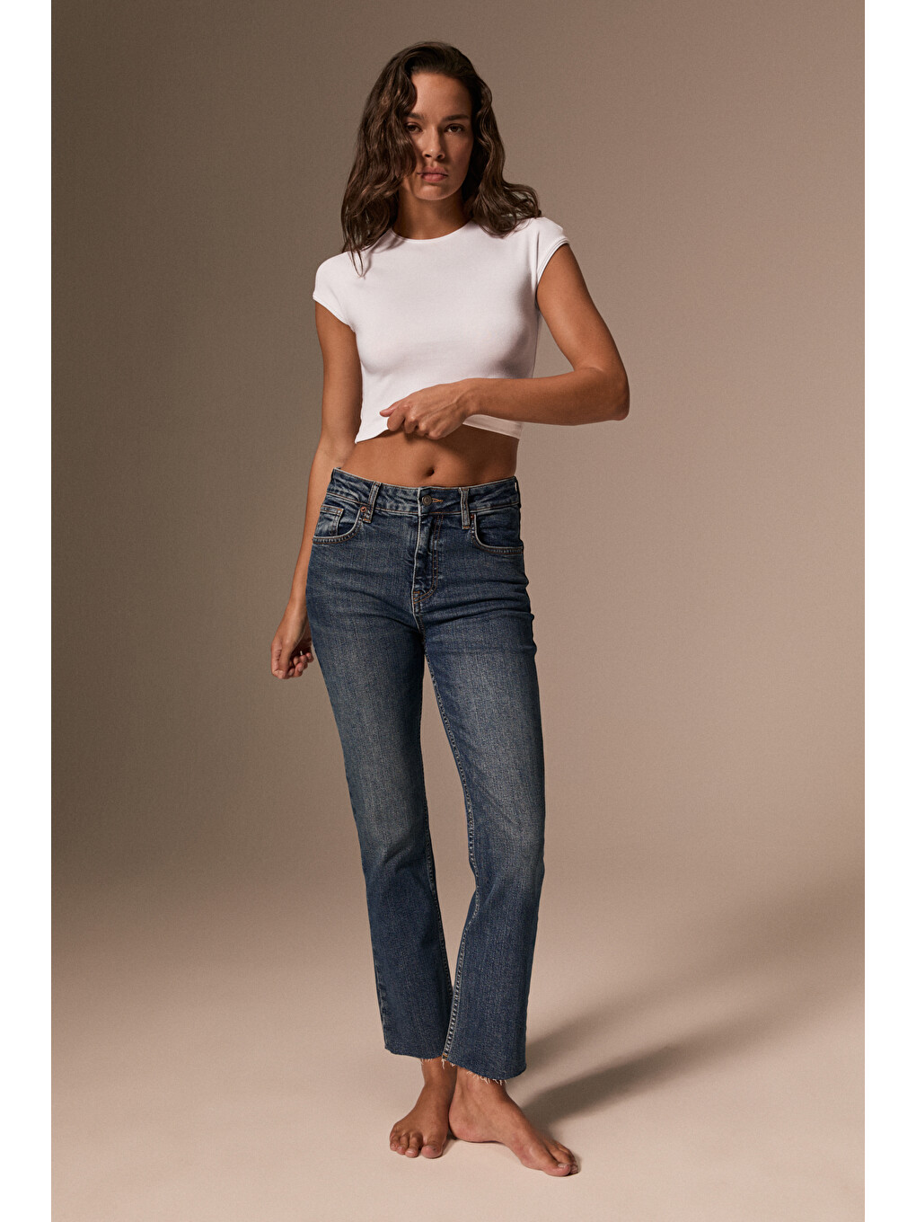 Kors Kadın Yüksel Bel Kısa Paça Elastanlı Jean Mavi Pantolon