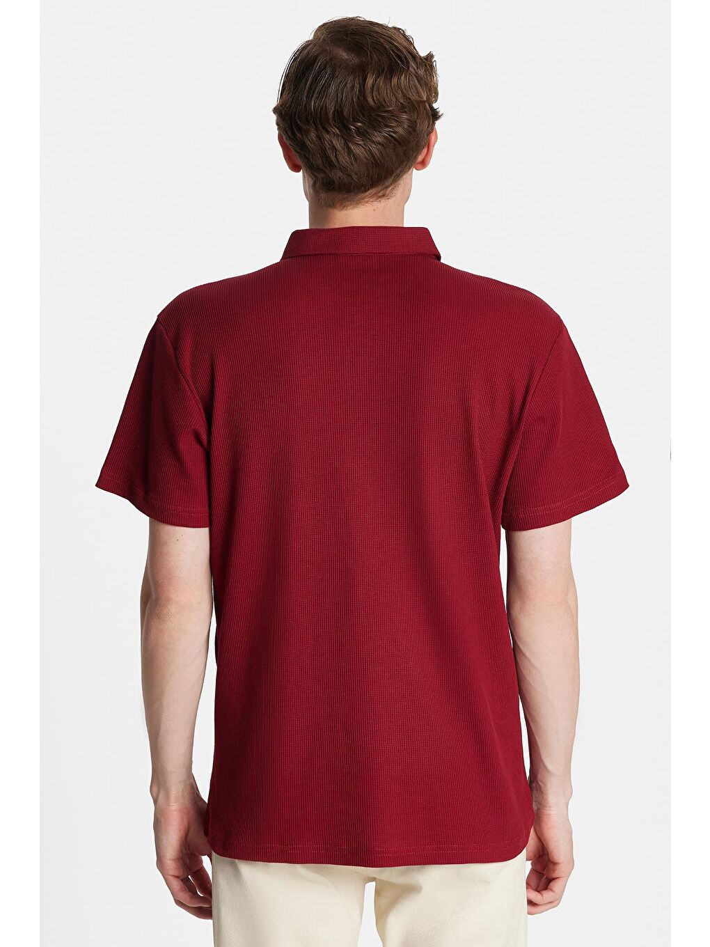 Erkek Slim Fit Dar Kesim %100 Pamuk Fermuarlı Bordo Polo Yaka Tişört-4