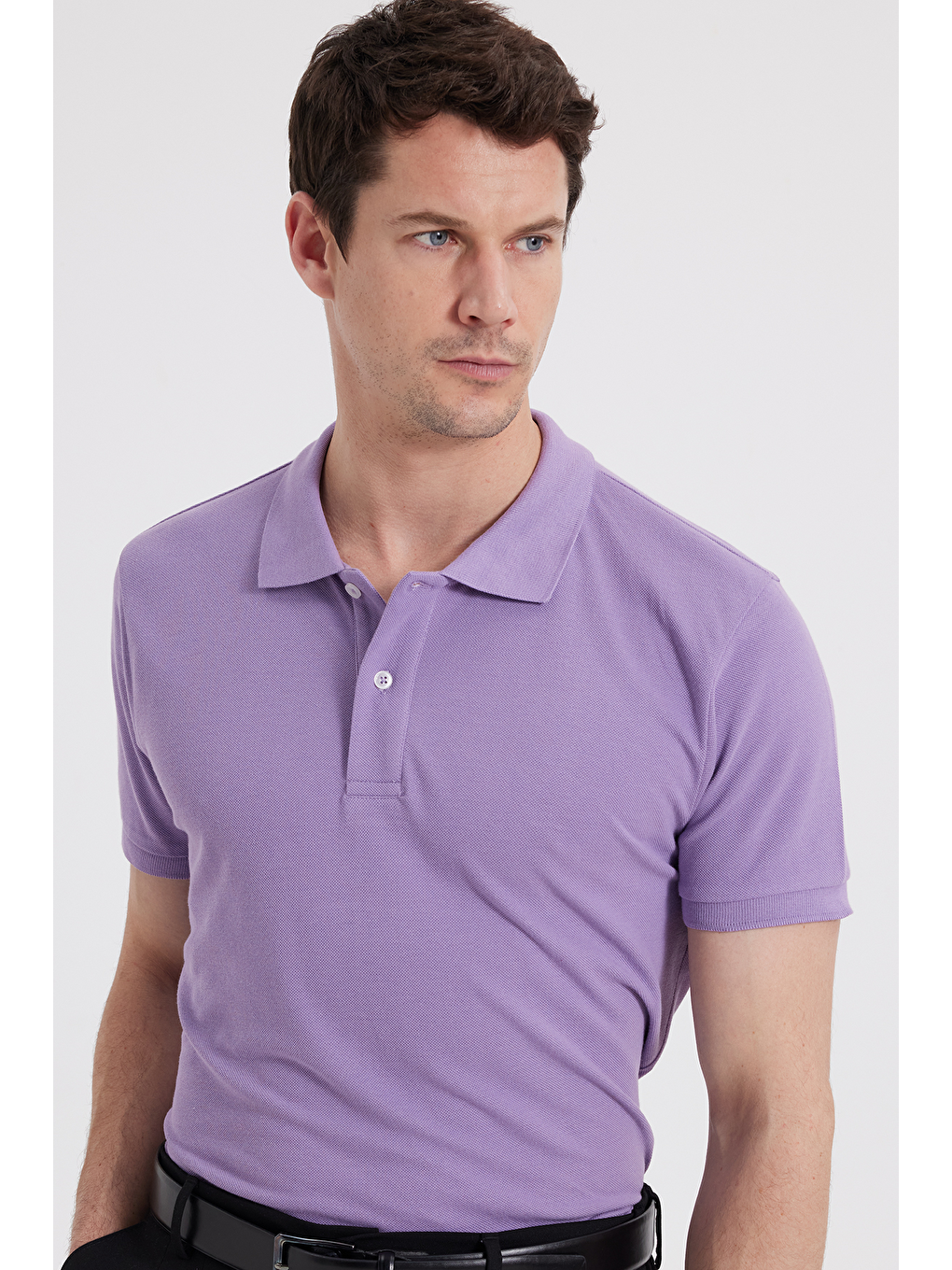 Erkek Slim Fit Dar Kesim %100 Pamuk Mor Polo Yaka Tişört-1