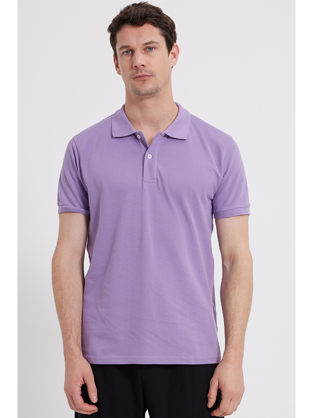 Erkek Slim Fit Dar Kesim %100 Pamuk Mor Polo Yaka Tişört-2