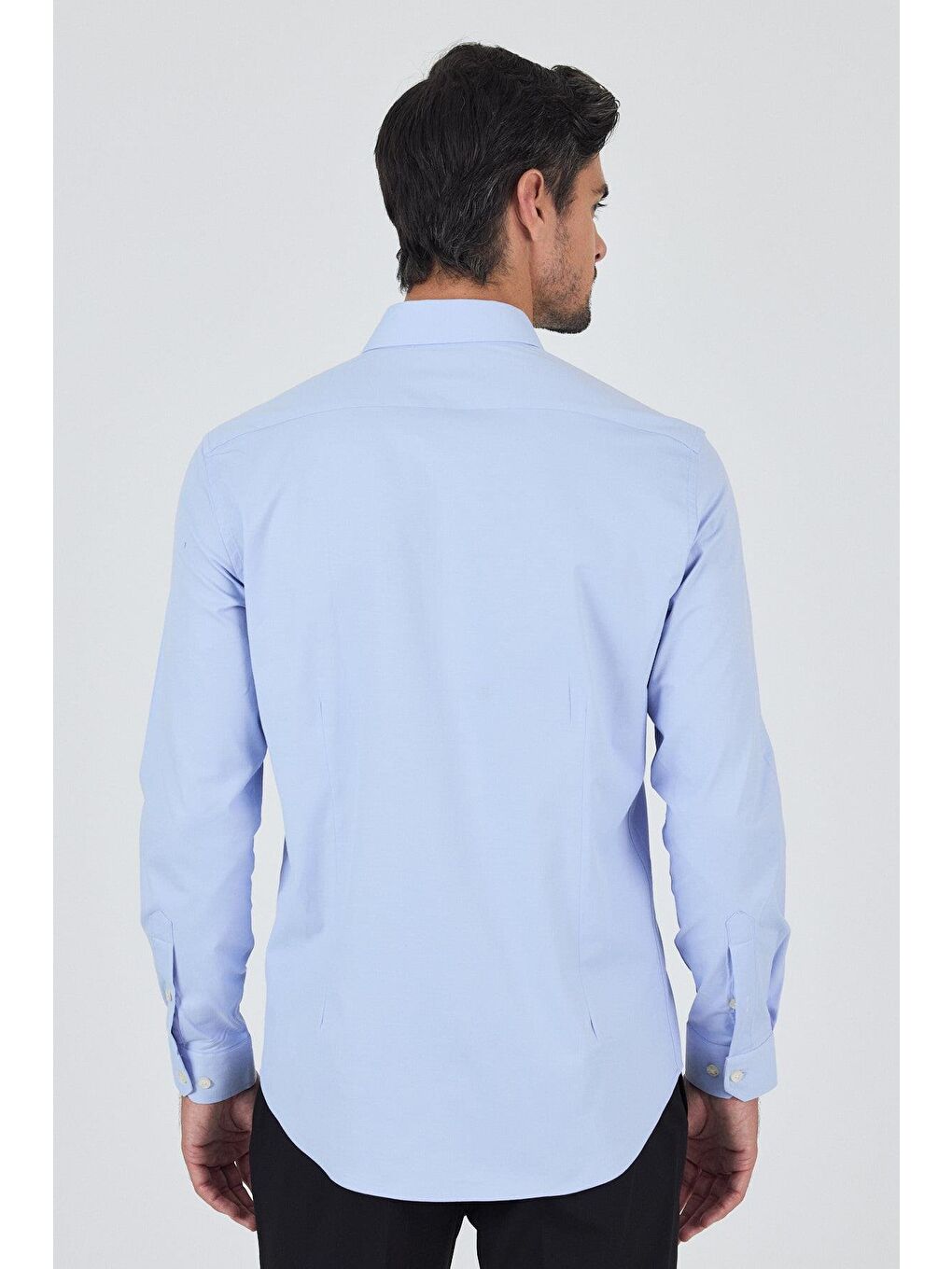 Mavi Uzun Kol Düz Bez Ayağı Sert Yaka Cepsiz Pamuklu Classic Slim Fit Gömlek 1004250195-4