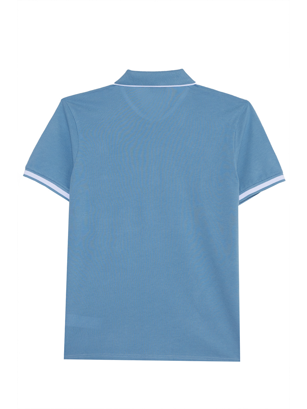 Erkek Slim Fit Dar Kesim %100 Pamuk Jakarlı Düz Yaka Ve Kol Detaylı Mavi Polo Yaka Tişört-1