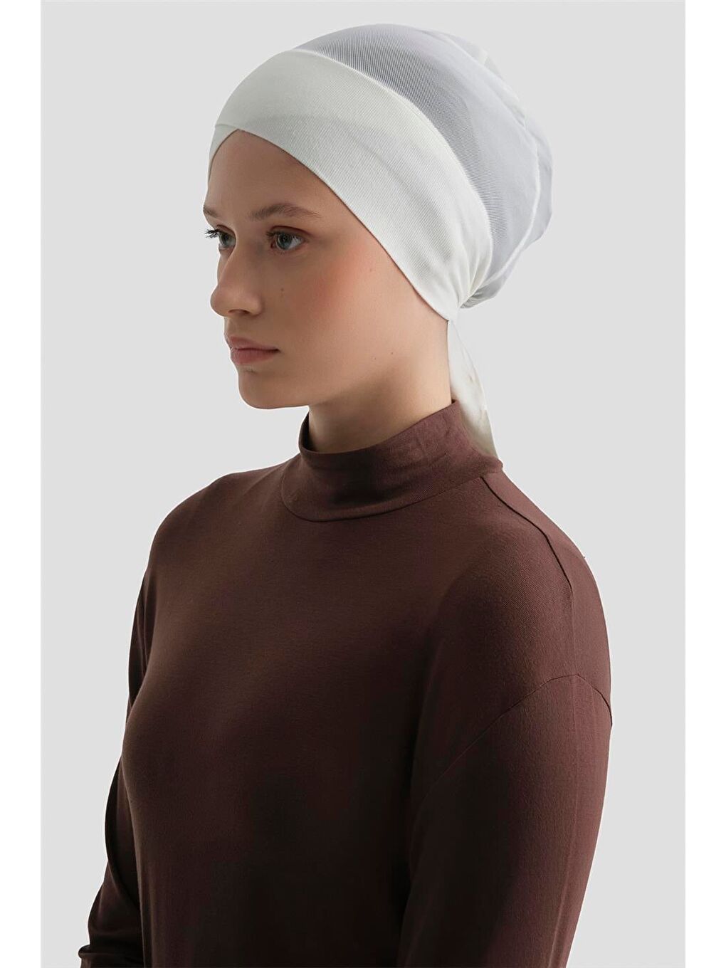 Tüllü Çapraz Bone Ekru-1