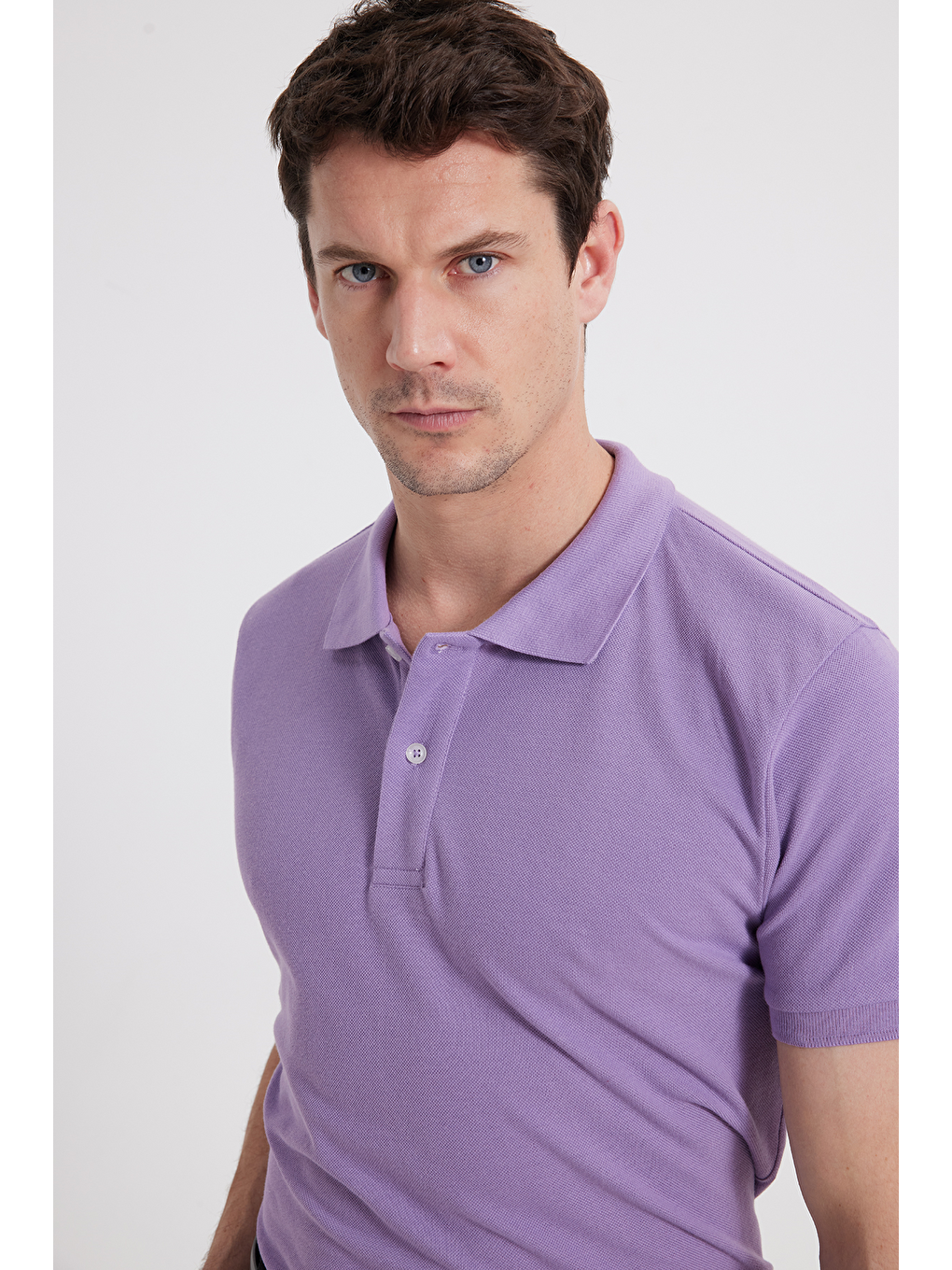 Erkek Slim Fit Dar Kesim %100 Pamuk Mor Polo Yaka Tişört-6