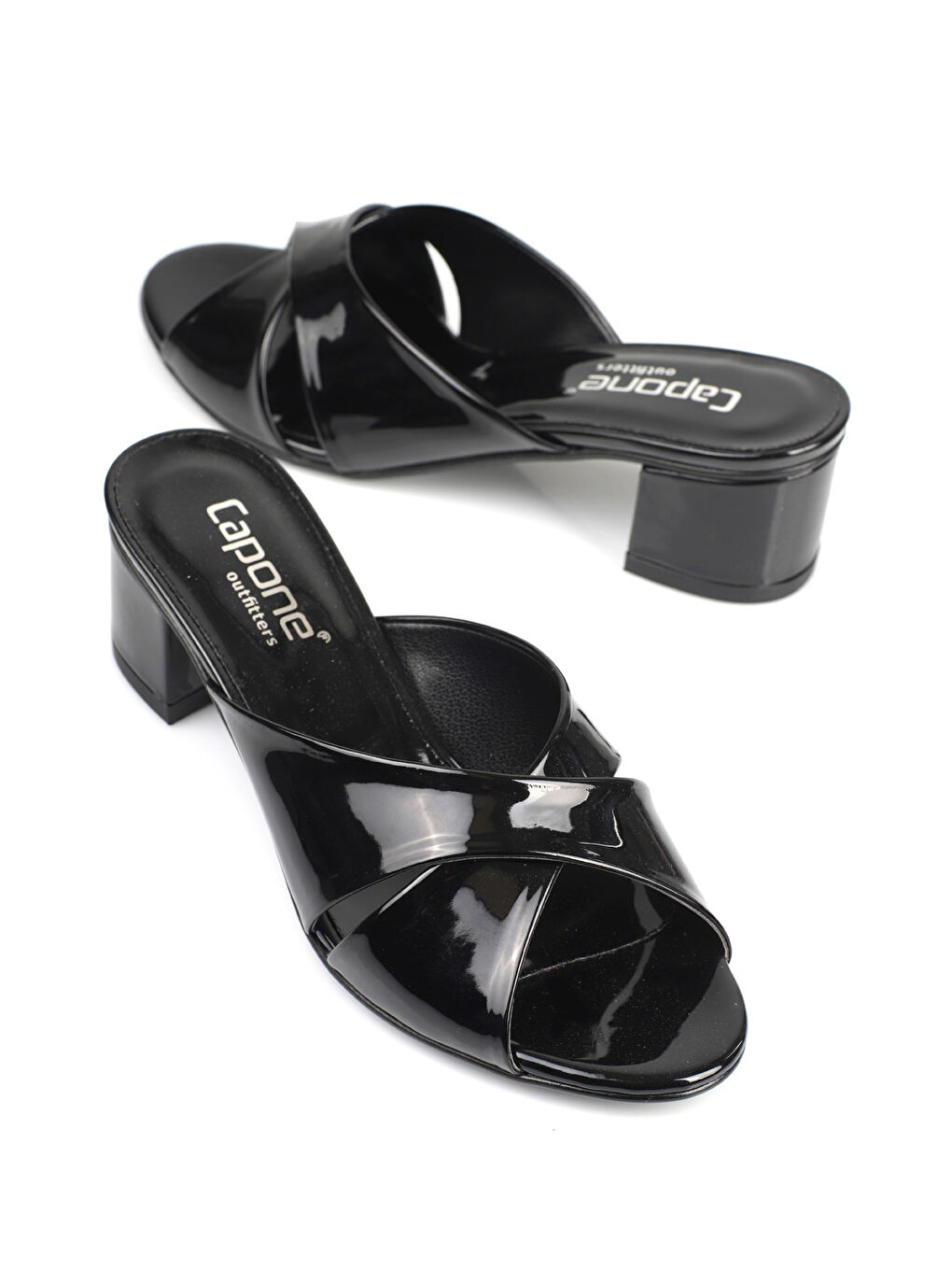 Siyah Taya Orta Topuklu Çapraz Bantlı Kadın Terlik-2