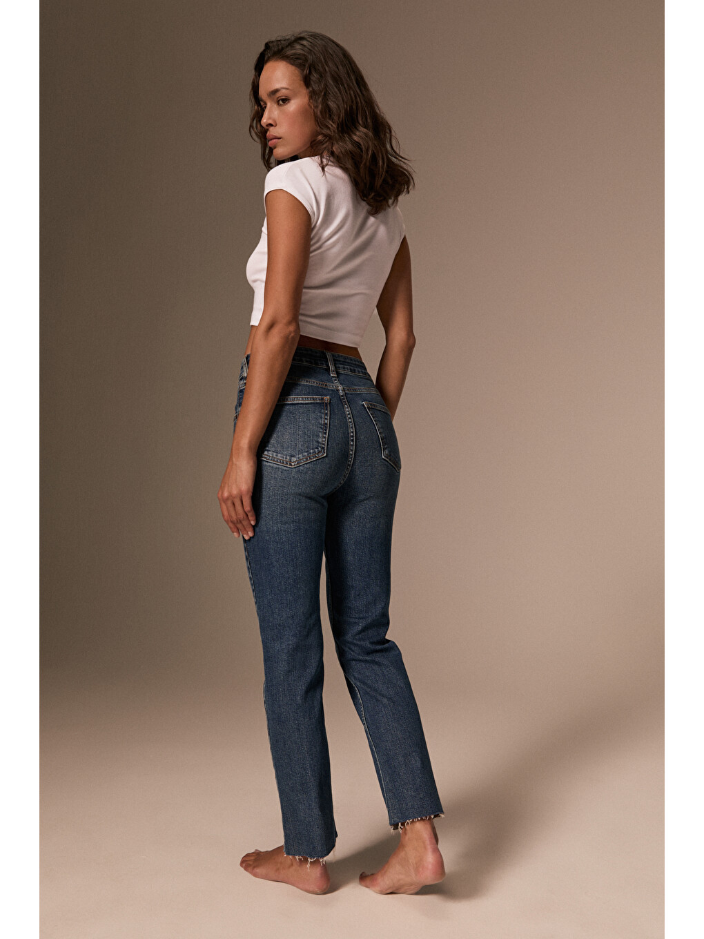 Kors Kadın Yüksel Bel Kısa Paça Elastanlı Jean Mavi Pantolon-4