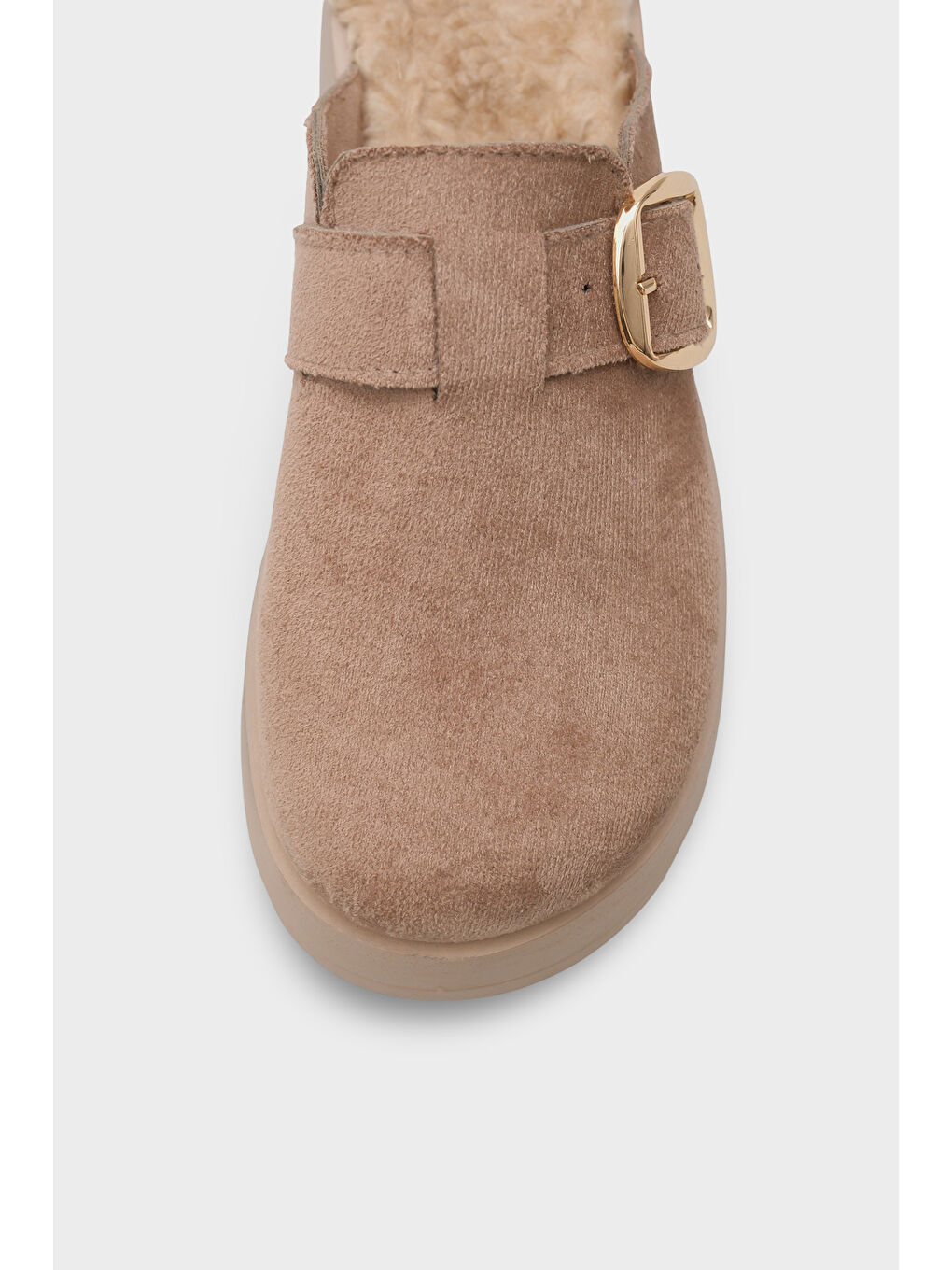 Bej Leticia Kürklü Süet Görünümlü Kadın Sabo-2