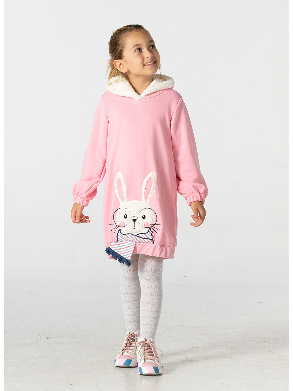 Casabony Bunny Soft Kapüşonlu Pembe Kız Çocuk Elbise