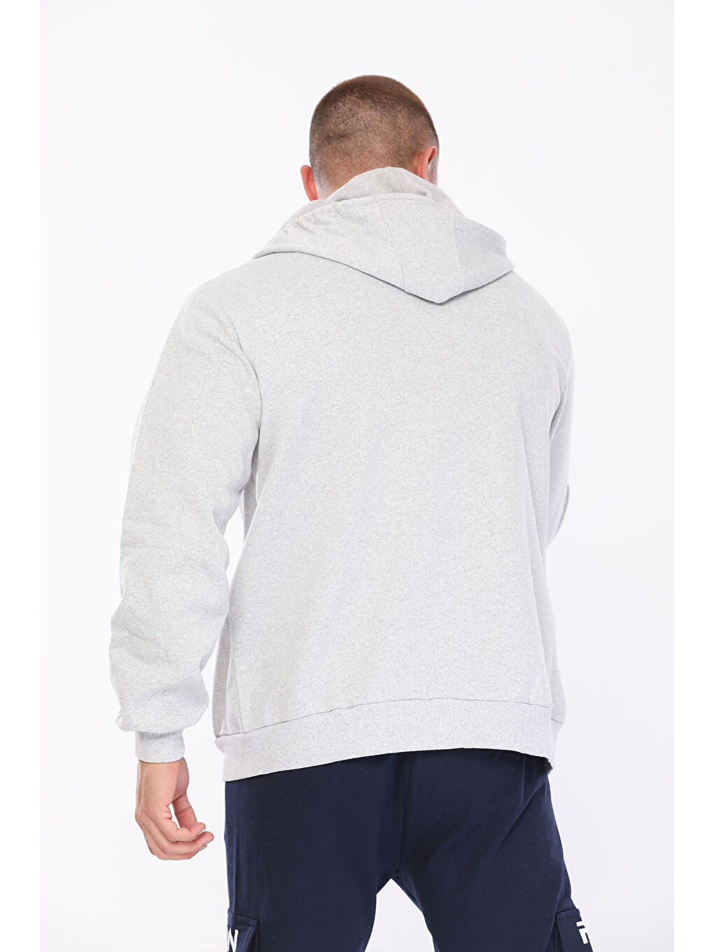 Gri Kapüşonlu  Erkek Fermuarlı Sweatshirt Hırka-3