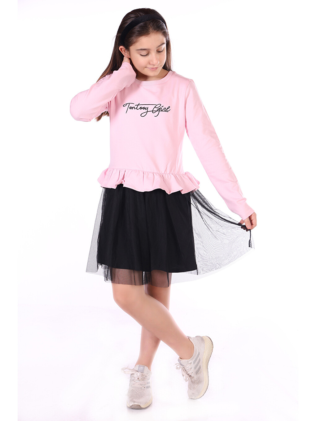 Pembe Kız Çocuk Girl Nakışlı Tüllü Elbise