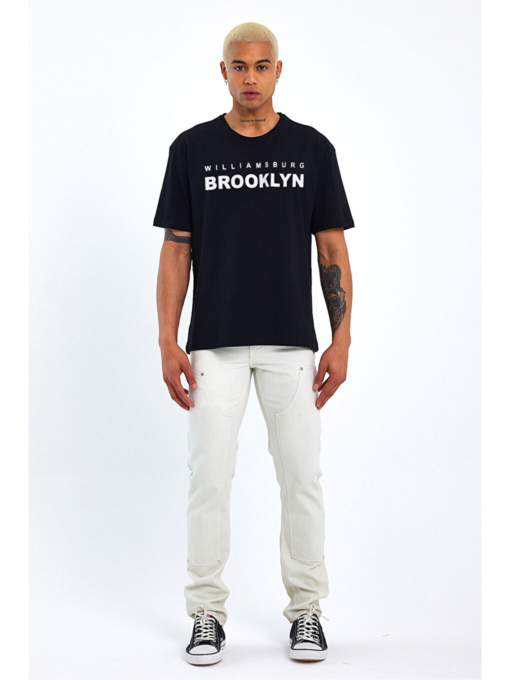 Siyah Erkek Bisiklet Yaka Willams.Brooklyn Baskılı Tshirt SPR25TS31-1
