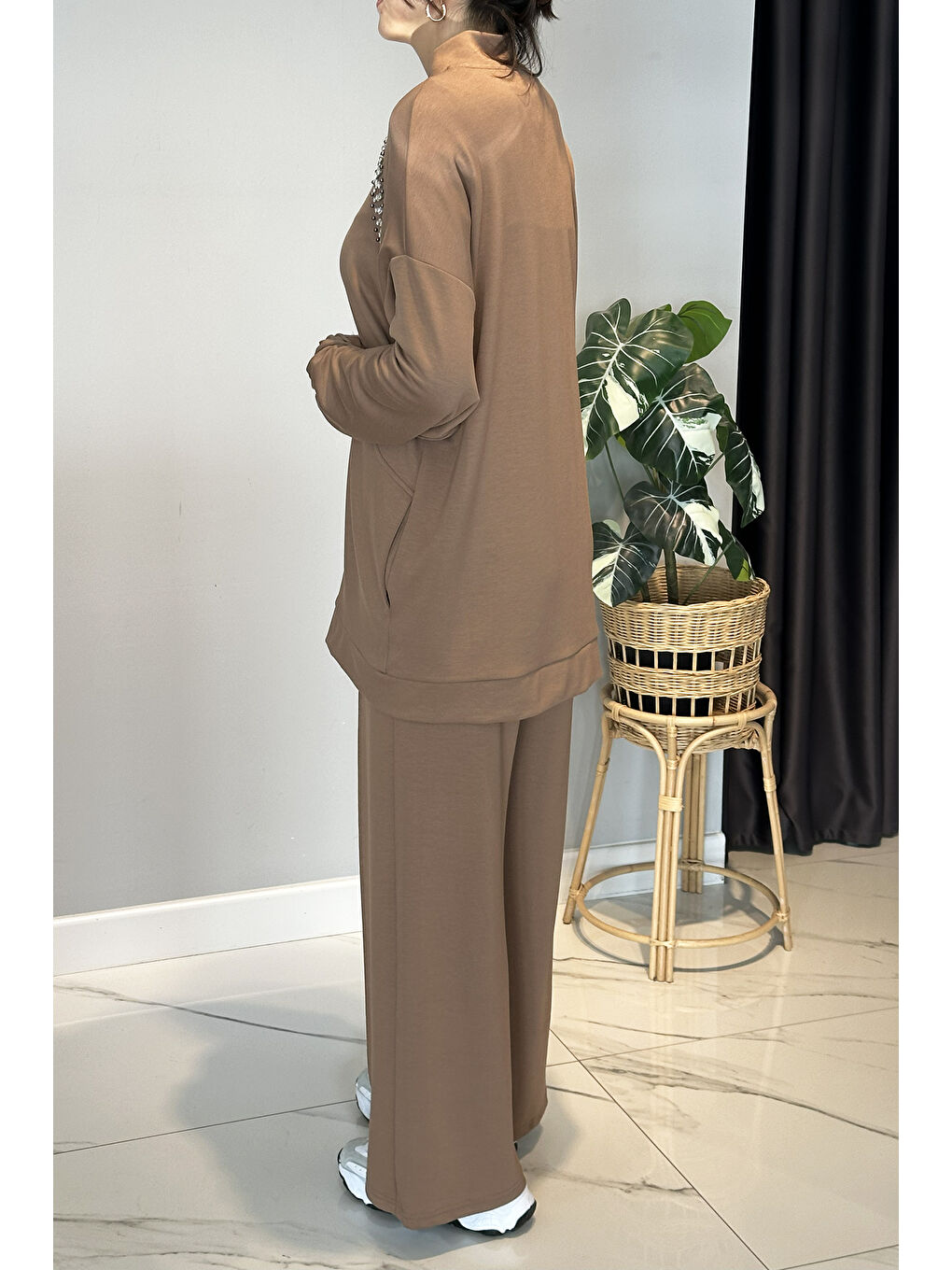 Kahverengi Önü Taş Detay Penye Takım 2015 Latte-1