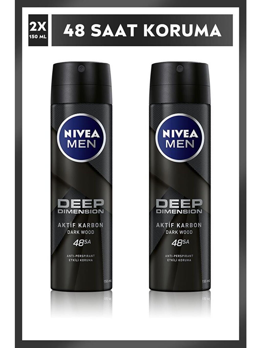 NIVEA Şeffaf Men Erkek Sprey Deodorant Deep Dimension 150 ml, 48 Saat Anti-Perspirant Koruma x2 Adet